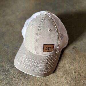 CAT Trucker‎ Hat Mens Gray White Mesh Adjustable Cap Logo Patch